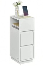 Slim Wood Bedside Table Bedroom Nightstand with Shelf & Drawer, Narrow Cabinet