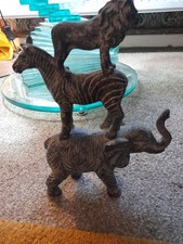 Resin Elephant, Zebra & Lion Stack Figurine. 26 X 20cm