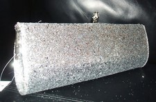 PRIMARK SILVER GLITTER DIAMANTE CLUTCH BAG EVENING HANDBAG BNWT SPARKLY