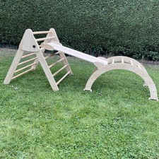 Indoor Wooden pikler folding Climbing Frame & Slide Montessori kids 3 pieces