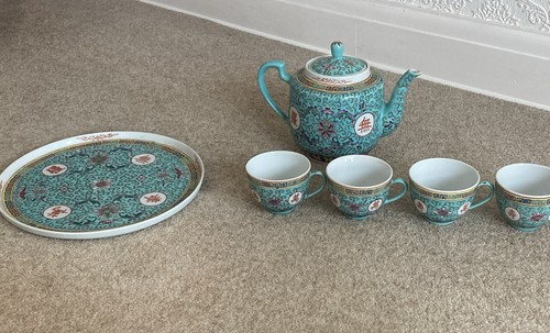 Turquoise floral ceramic - turquoise,