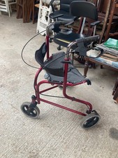 Drive DeViliss Red Metal Folding 3 Wheel Walker Walking Assistance with Seat