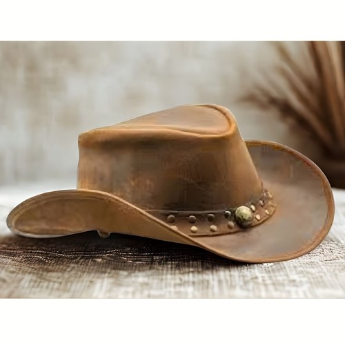 Distressed leather cowboy hat - leather,