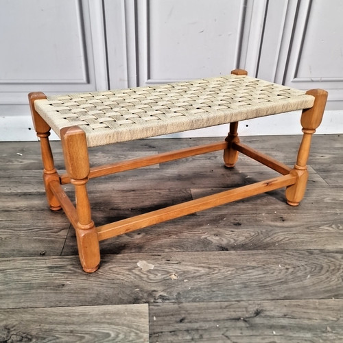 Vintage oak stool woven rush - stool,