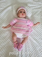 0-3 Months Baby 22"newborn Doll. Hand Knitted Set. Angel Top. Nappy Cover