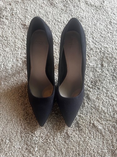 Black faux suede pointed court - faux,