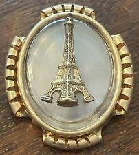 Antique Brooch 3D Eiffel Tower Trombone Clasp Pinchbeck? Plastic Lucite Cover