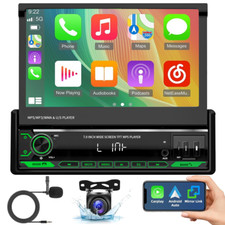 Single 1DIN 7" Flip Out Car Stereo CarPlay FM Radio Touch Screen MP5 Player+CAM