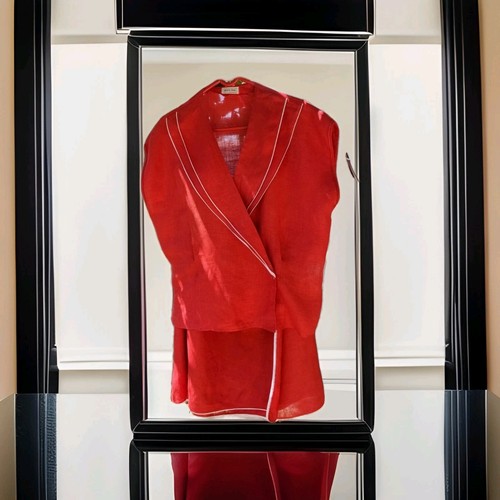 Women red linen suit - women's,