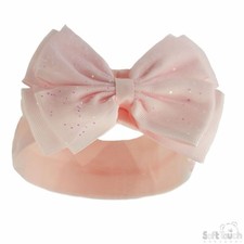 Baby Girls Headband Bow Sparkle Glitter Hairband - Baby Pink - Soft Touch - 0-6M