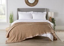 Diana Cowpe Blanket 100% WOOL CELLULAR BLANKET BROWN Lightweight Adult Size