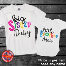 Brother Sister Big Middle Little Personalised Matching T-shirt Bodysuit Gift