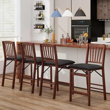 Set of 2 Folding Kitchen Island Stool with Padded Seat-Brown