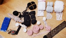 Bundle Of Vintage Nylon Lace Trim Black White Pink