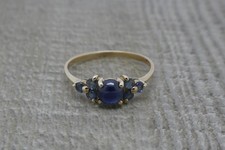 Stunning 9ct Yellow Gold Natural Cabochon & Round Cut Sapphire Ring Size S 1/2