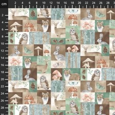 Fat Quarter Blank’s Jaded Forest Patchwork Owl Fox Deer Hare 100% Cotton Fabric
