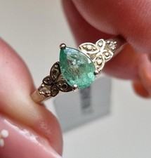 Sterling silver Zambian emerald & zircon ring