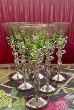 Set Of Six Art Deco Chrome And Glass Sherry /shot Glasses 