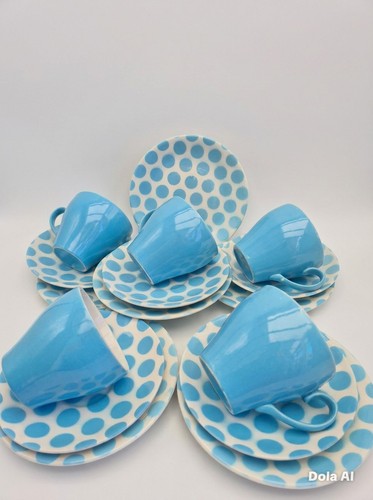 1950s blue polka dot - blue, tea