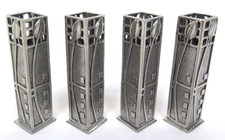 4 A. E. Williams Pewter Miniature Mackintosh-Style Bud Vases 6.6cm High