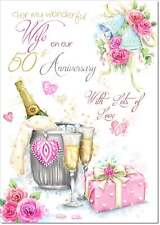 Doodlecards Wife Golden 50th Wedding Anniversary Card Champagne Bucket