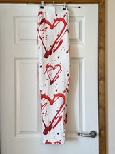 Mens White Trousers With Red Hearts Splatter Paint  Pattern Size Large