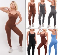 Ladies One Piece Spaghetti Strap Jumpsuit Tummy Control Yoga Workout Playsuit