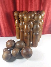 Antique French Large Wooden Skittle Set With Balls