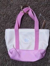 Lululemons Novelty Handmade Mini Tote Bag Keychain Lanyard Pink-Beige w/ Clip