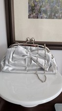 Dune London Silver Bow Clutch Bag Kiss-Lock Evening Prom Wedding Handbag