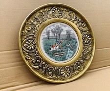Peerage Vintage Brass & Ceramic Hunting Prattware Style Wall Plaque Plate Horses