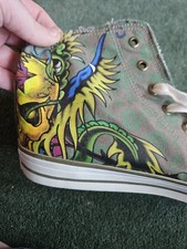 Mens ed hardy skull & snake dragon tattoo high top trainers pumps shoes uk 9