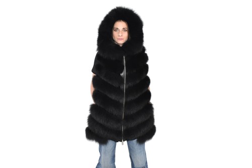 Black fox fur vest - fox,