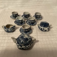 Antique Blue & White Miniature Tea Set ~ Very Old