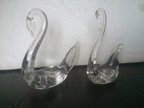Pair vintage art glass - glass, swan