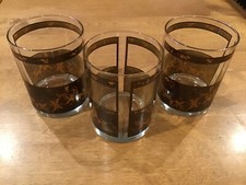 THREE(3) GEORGES BRIARD SIGNED FAUX BROWN LEATHER LOOK LOW BALL MCM GLASSWARE