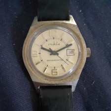 Vtg Ruhla Mens Mechanical Date Watch (Not Working) German 33mm Antimagnetic