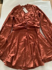 John Zack Rust Leopard print Plunge Front Button Mini Skater Dress Size 12