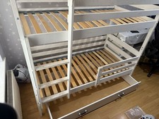 Solid Wood White Bunk Bed Frame Single with Ladder & Storage Drawer Kids Bedroom