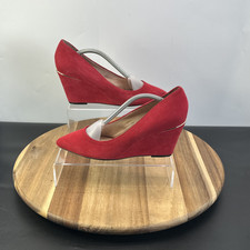 Next Women  Red Suede Court Wedge Shoes UK Size 6.5 EU 40 Slip On Wide Fit