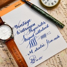 Vintage Waterman Skywriter Striped Celluloid Fountain Pen 14k Gold Stub Flex Nib