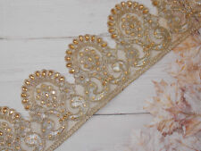 1m gold crystal indian arabic paisley braid beaded lace bridal wedding xmas