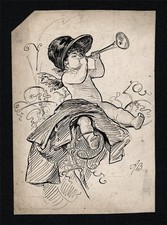 ALFRED BRYAN (1852-1899) Pen & Ink Drawing CHERUB ILLUSTRATION - 19TH CENTURY