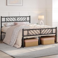 4ft6 Double Bed Frames Metal Slatted Bed Platform with Arrow Design Headboard