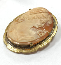 large over 2" vintage real shell cameo brooch goldplated setting true vintage