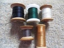 5 Vintage Cotton reels including leather, silk, quilting thread