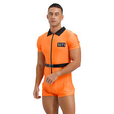 Adults Orange Prisoner Jumpsuit + Belt Prison Fancy Dress Costume Party Clubwear
