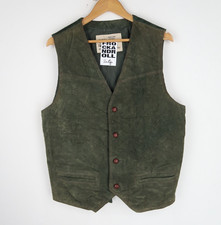 Vintage Green Suede Leather Waistcoat Gilet Vest Size M (V2280)