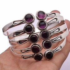Offer Amethyst Gemstone 925 Sterling Silver Plated Adjustable Cuff Bangles Lot