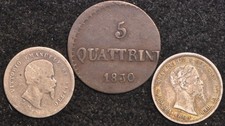Italy Tuscany 5 Quattrini 1830, Emilia 50 Centesimi 1860,  Sardinia 1860 (T86)